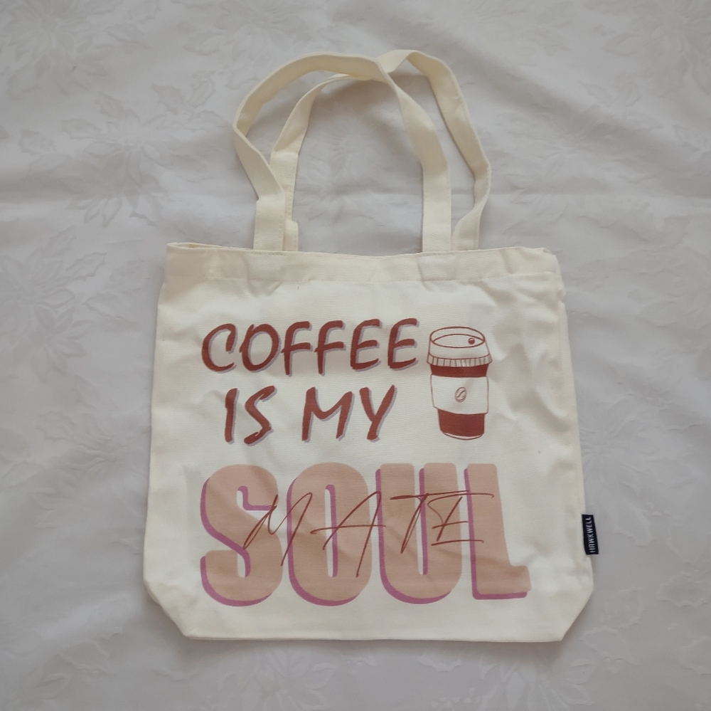 Stylish Cream Canvas Tote Bag with Coffee Print